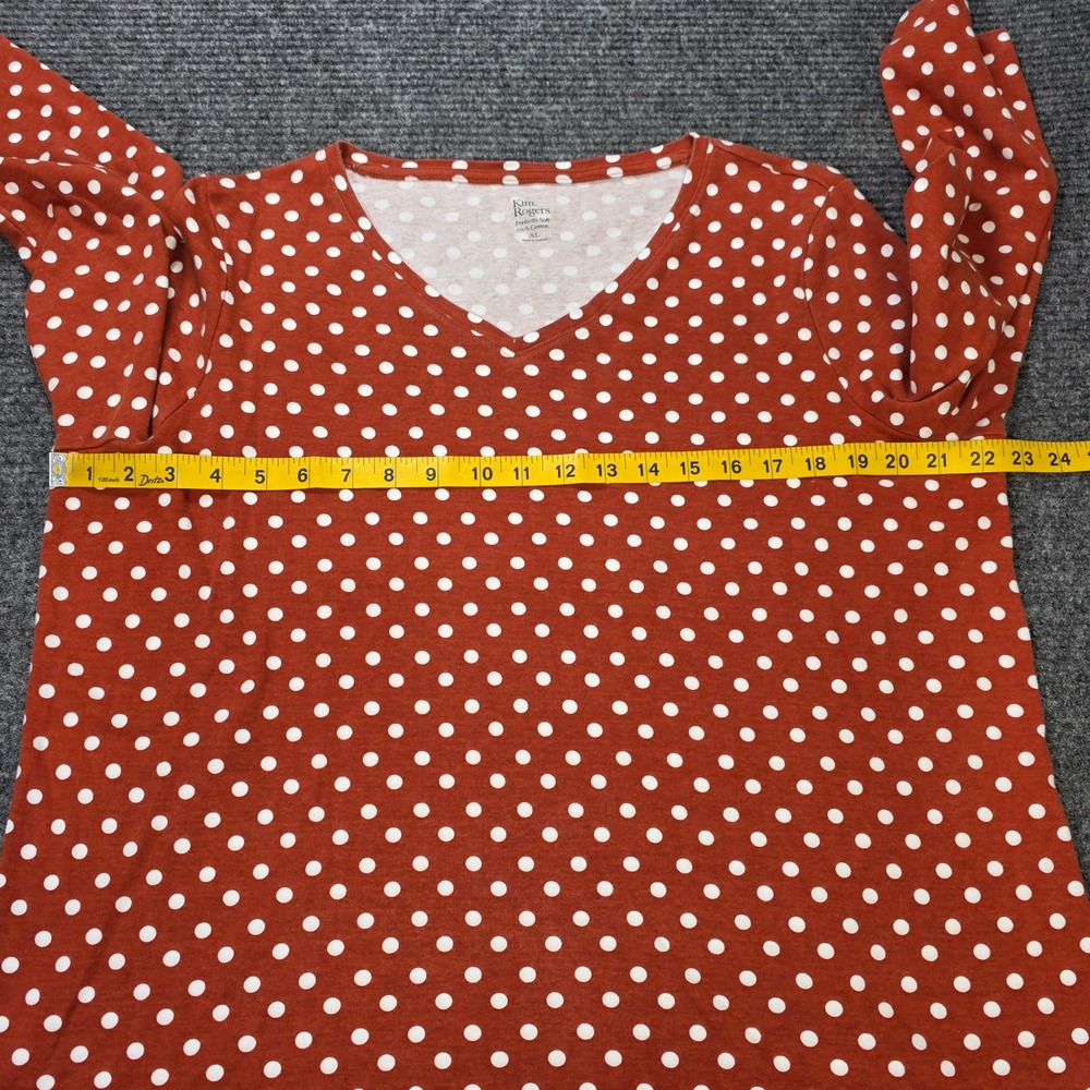 Kim Rogers Polka Dot V-Neck Top Women's Size XL Rust Orange 3/4 Sleeve Cotton - Picture 5 of 7